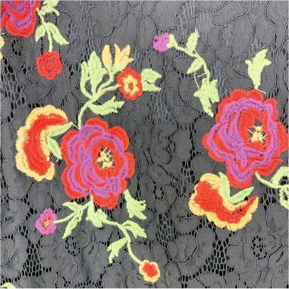 Anthropologie Eva Franco Poppy Black Floral Embroidered Mini Dress 4P Drop Waist - Picture 11 of 14